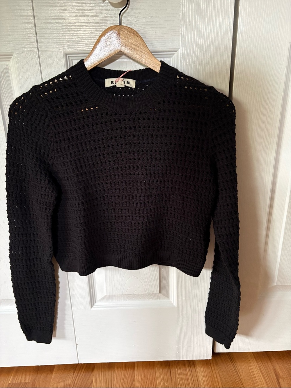 Boden Black Open-Knit Cropped Sweater
